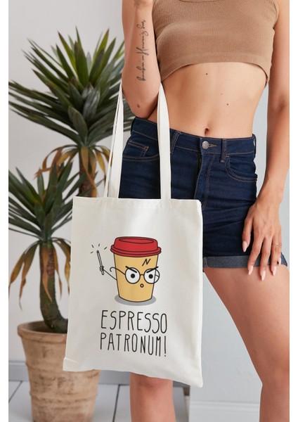 Espresso Patronum! Model Baskılı Günlük Kullanım Özel Baskı Bez Omuz Çantası Hediyelik Tote Bag