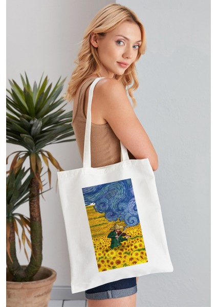 Sunflowers Stary Night Van Gogh Model Baskılı Günlük Kullanım Özel Baskı Bez Omuz Çantası Hediyelik Tote Bag fiyatları