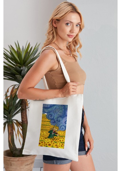 Sunflowers Stary Night Van Gogh Model Baskılı Günlük Kullanım Özel Baskı Bez Omuz Çantası Hediyelik Tote Bag modelleri