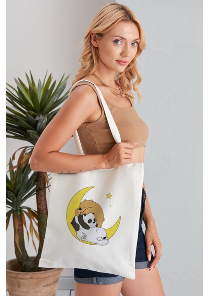 We Bare Bears Model Baskılı Günlük Kullanım Özel Baskı Bez Omuz Çantası Hediyelik Tote Bag