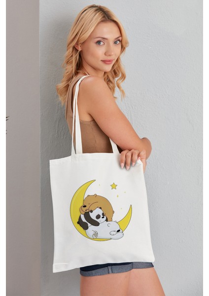 We Bare Bears Model Baskılı Günlük Kullanım Özel Baskı Bez Omuz Çantası Hediyelik Tote Bag