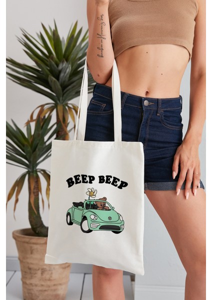 Beep Beep Model Baskılı Günlük Kullanım Özel Baskı Bez Omuz Çantası Hediyelik Tote Bag