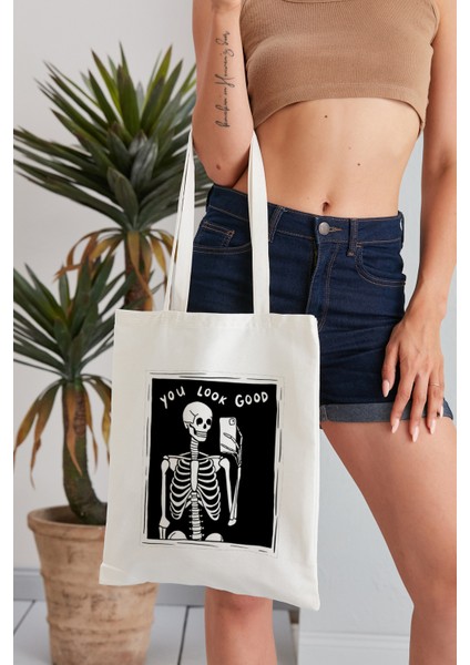 You Look Good Model Baskılı Günlük Kullanım Özel Baskı Bez Omuz Çantası Hediyelik Tote Bag