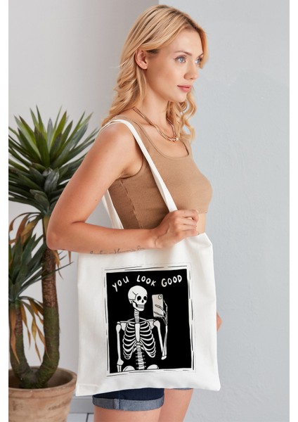 You Look Good Model Baskılı Günlük Kullanım Özel Baskı Bez Omuz Çantası Hediyelik Tote Bag