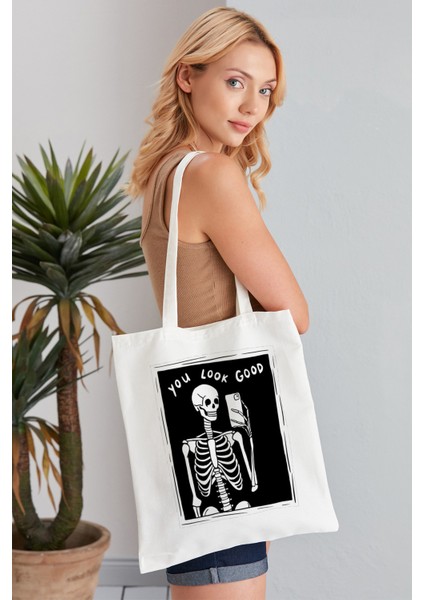 You Look Good Model Baskılı Günlük Kullanım Özel Baskı Bez Omuz Çantası Hediyelik Tote Bag