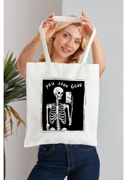You Look Good Model Baskılı Günlük Kullanım Özel Baskı Bez Omuz Çantası Hediyelik Tote Bag