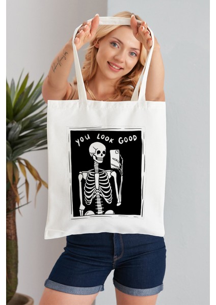 You Look Good Model Baskılı Günlük Kullanım Özel Baskı Bez Omuz Çantası Hediyelik Tote Bag