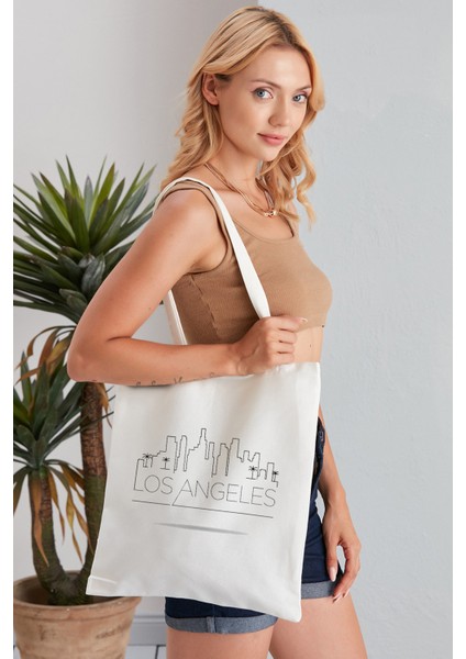 Los Angeles Model Baskılı Günlük Kullanım Özel Baskı Bez Omuz Çantası Hediyelik Tote Bag