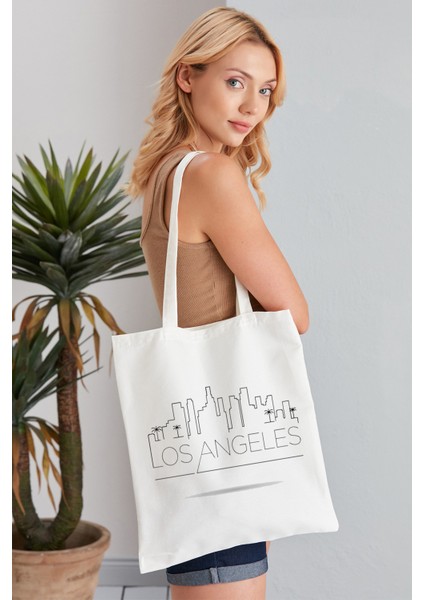 Los Angeles Model Baskılı Günlük Kullanım Özel Baskı Bez Omuz Çantası Hediyelik Tote Bag