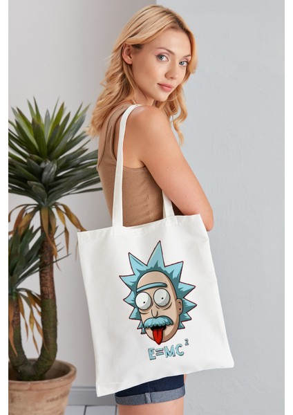E = Mc² Morty Model Baskılı Günlük Kullanım Özel Baskı Bez Omuz Çantası Hediyelik Tote Bag
