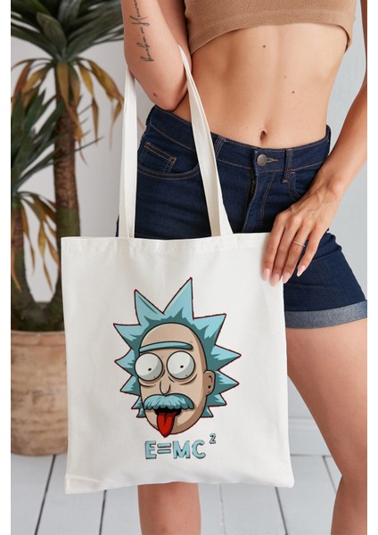 E = Mc² Morty Model Baskılı Günlük Kullanım Özel Baskı Bez Omuz Çantası Hediyelik Tote Bag