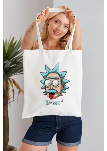 E = Mc² Morty Model Baskılı Günlük Kullanım Özel Baskı Bez Omuz Çantası Hediyelik Tote Bag