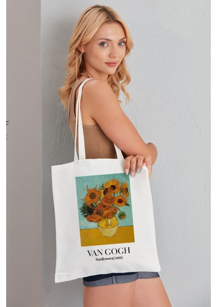 Sunflowers Van Gogh Model Baskılı Günlük Kullanım Özel Baskı Bez Omuz Çantası Hediyelik Tote Bag fiyatları