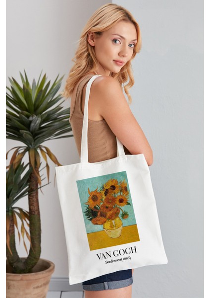 Sunflowers Van Gogh Model Baskılı Günlük Kullanım Özel Baskı Bez Omuz Çantası Hediyelik Tote Bag modelleri