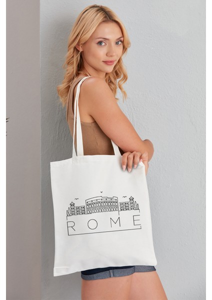 Rome Model Baskılı Günlük Kullanım Özel Baskı Bez Omuz Çantası Hediyelik Tote Bag fiyatları