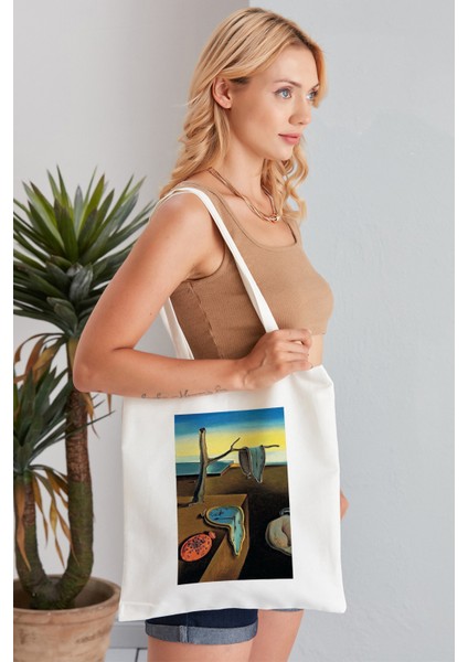 La Persıstencıa De La Memorıa Salvador Dali Model Baskılı Günlük Kullanım Özel Baskı Bez Omuz Çantası Hediyelik Tote Bag
