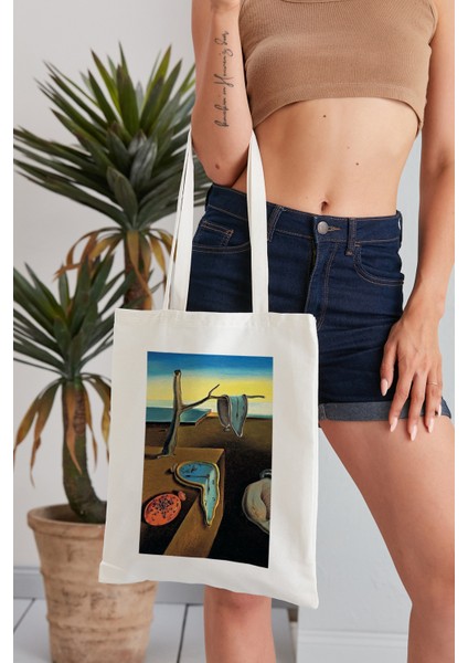 La Persıstencıa De La Memorıa Salvador Dali Model Baskılı Günlük Kullanım Özel Baskı Bez Omuz Çantası Hediyelik Tote Bag
