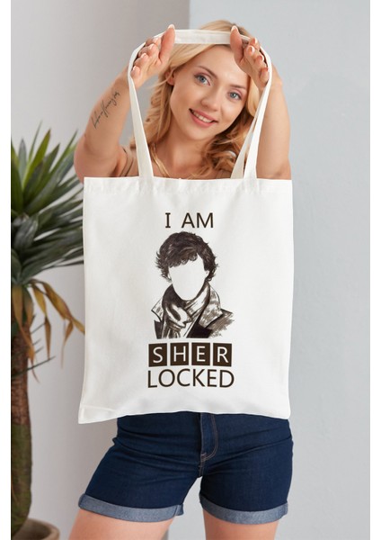 I Am Sherlock Model Baskılı Günlük Kullanım Özel Baskı Bez Omuz Çantası Hediyelik Tote Bag