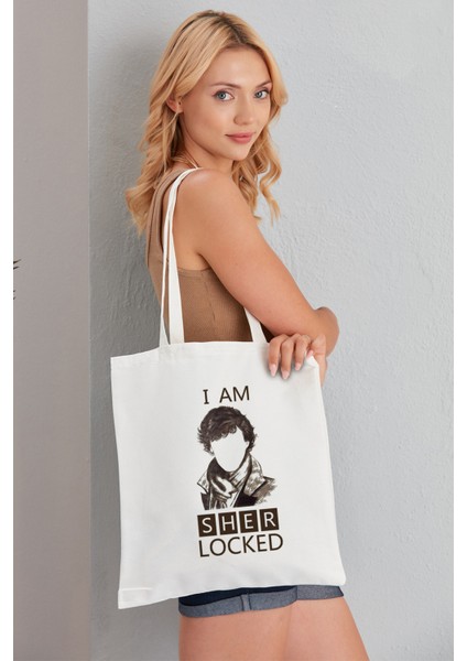 I Am Sherlock Model Baskılı Günlük Kullanım Özel Baskı Bez Omuz Çantası Hediyelik Tote Bag