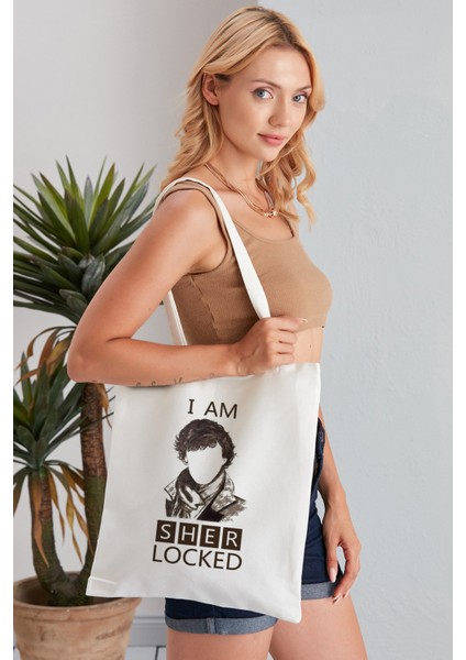 I Am Sherlock Model Baskılı Günlük Kullanım Özel Baskı Bez Omuz Çantası Hediyelik Tote Bag