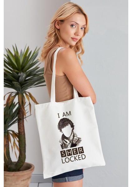 I Am Sherlock Model Baskılı Günlük Kullanım Özel Baskı Bez Omuz Çantası Hediyelik Tote Bag