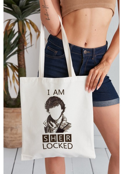I Am Sherlock Model Baskılı Günlük Kullanım Özel Baskı Bez Omuz Çantası Hediyelik Tote Bag