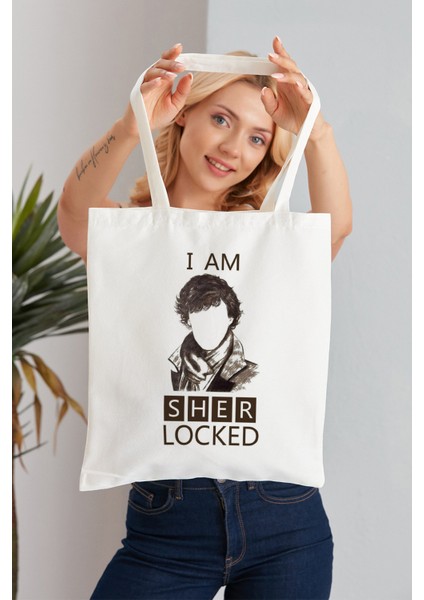 I Am Sherlock Model Baskılı Günlük Kullanım Özel Baskı Bez Omuz Çantası Hediyelik Tote Bag