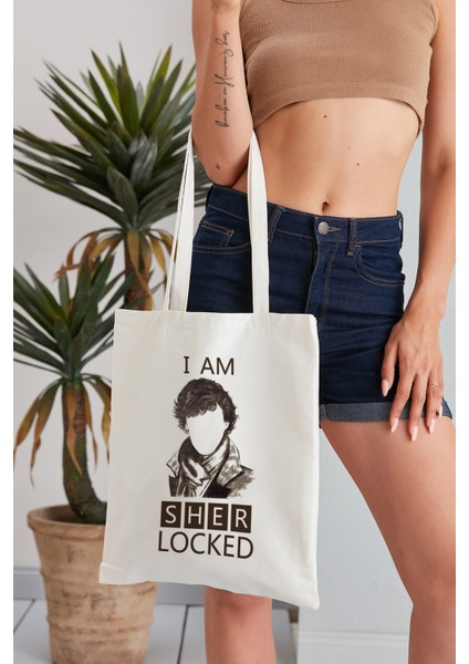 I Am Sherlock Model Baskılı Günlük Kullanım Özel Baskı Bez Omuz Çantası Hediyelik Tote Bag