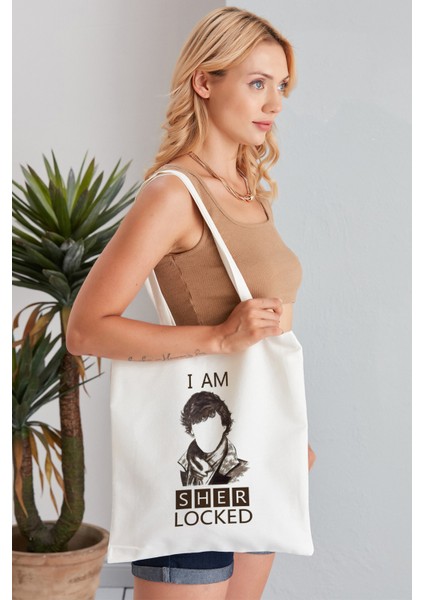 I Am Sherlock Model Baskılı Günlük Kullanım Özel Baskı Bez Omuz Çantası Hediyelik Tote Bag