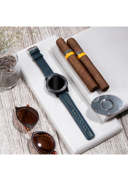 Samsung Galaxy Watch 4 - 5 - 6 / Watch 6 Classic 40MM 43MM 44MM 47MM Watch 5 / Watch 5 Pro 40 44 45 Watch 4 40 42 44 46MM 20MM Mavi Deri Kordon modelleri