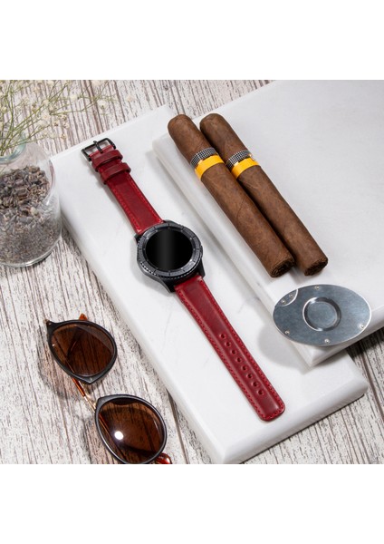 Samsung Galaxy Watch 4 - 5 - 6 / Watch 6 Classic 40MM 43MM 44MM 47MM Watch 5 / Watch 5 Pro 40 44 45 Watch 4 40 42 44 46MM 20MM Deri Kordon Kırmızı modelleri