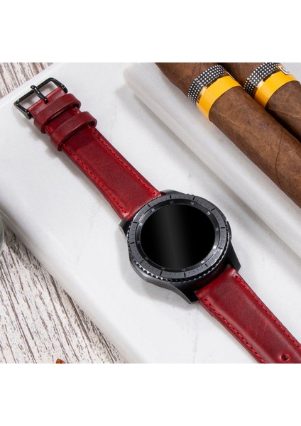 Samsung Galaxy Watch 4 - 5 - 6 / Watch 6 Classic 40MM 43MM 44MM 47MM Watch 5 / Watch 5 Pro 40 44 45 Watch 4 40 42 44 46MM 20MM Deri Kordon Kırmızı indirimleri