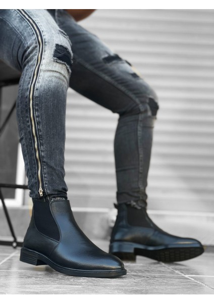 BA0211 Hakiki Deri Chelsea Bağcıksız Lastikli Siyah Erkek Yarım Bilek Bot fiyatları