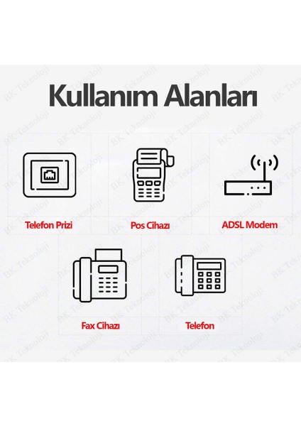 RJ11 6P2C Hazır Telefon Modem Ara Hat Kablosu 10 Metre