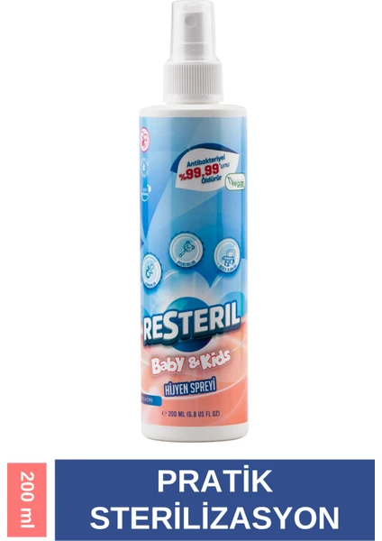 Resteril Hijyen Spreyi Baby&Kids 200ml Bebek Yenidoğan Dezenfektan Sprey Biberon Emzik Temizleyici