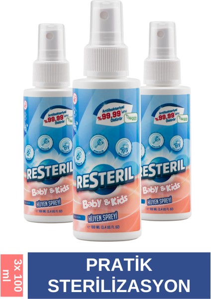 Resteril Hijyen Spreyi Baby&Kids 3X100ml Bebek Sterilizatör Biberon Emzik Temizleyici Dezenfektan
