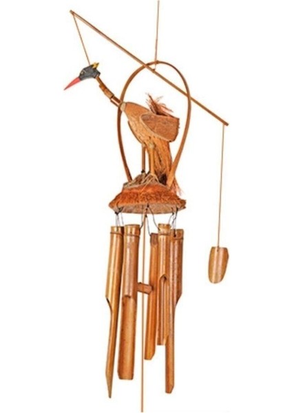 Ahşap Bambu Leylek Rüzgar Çanı Balkon Bahçe Tavan Süsü