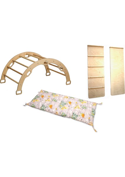 Pikler Tırmanma Seti | montessori Ahşap Dönence ve Kemer Yastığı | Kemer & Merdiven Rampa & Harita Yastık