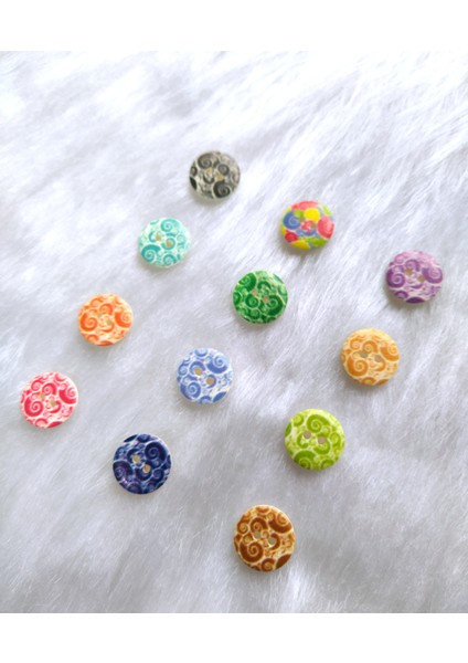 24 Adet İki Delikli Yuvarlak Plastik Karışık Renkli Desenli Düğme