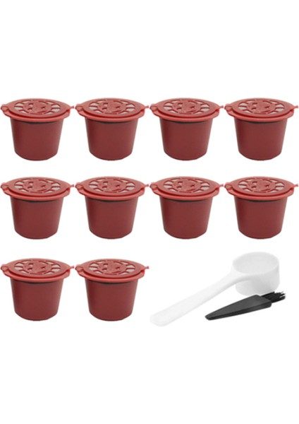 10 Adet Yeniden Kullanılabilir Doldurulabilir Kahve Kapsül Filtreleri Kaşık Fırça ile Mutfak Aksesuarları Kahve Filtresi Kırmızı (Yurt Dışından)