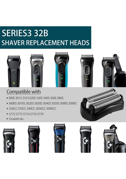 Series 3 32B Elektrikli Tıraş Makinesi Için Folyo ve Kesici Yedek Kafa 32B Kafa Uygun Modeller 3000S, 3010S, 3040S, 3050CC (Yurt Dışından) modelleri