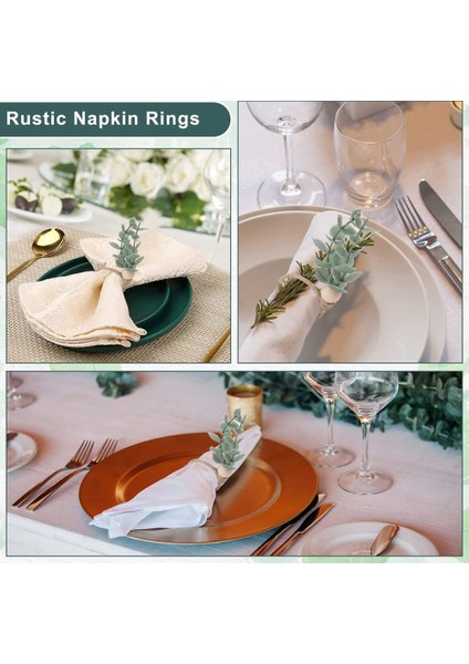 Peçete Halkaları 12 Set Rustik Okaliptüs Ahşap Peçete Halkaları Boho Yaprak Ahşap Boncuk Çiftlik Evi Peçete Halkası Tutucu (Yurt Dışından)