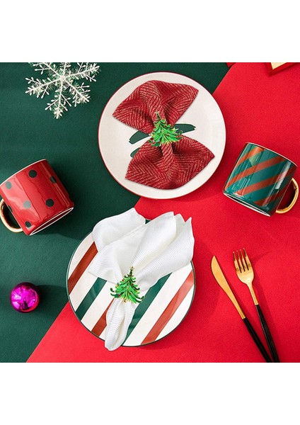 Peçete Halkaları, Kırmızı ve Noel Yemek Masası Için Tasarlanmış Altın Yüzükler (Yurt Dışından)