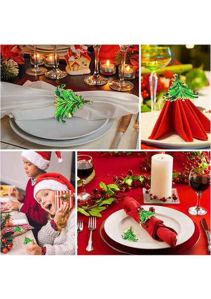 Peçete Halkaları, Kırmızı ve Noel Yemek Masası Için Tasarlanmış Altın Yüzükler (Yurt Dışından)
