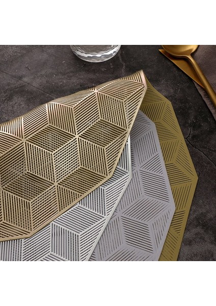 Yemek Masası Için Altın Servis Altlığı 6 Parçalı Set Içi Boş Kare Desen Masa Mat Masa Dekorasyonu Için Düğün (Yurt Dışından)