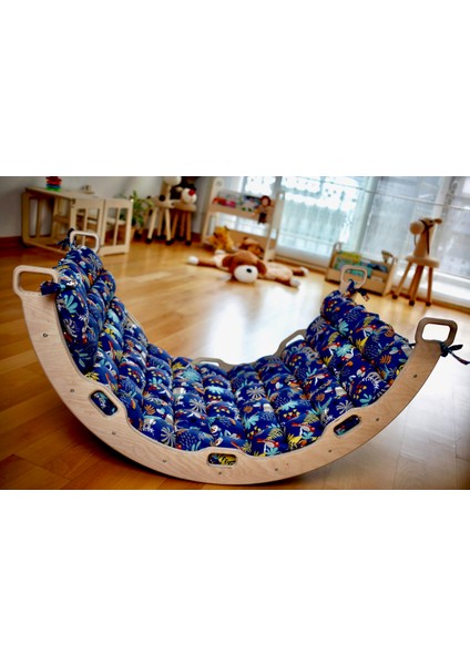 Pikler Tırmanma Seti ve Yastık | Montessori 3'lü Set | kemer + Üçgen + Merdiven Rampa + Orman Desenli Yastık indirimleri