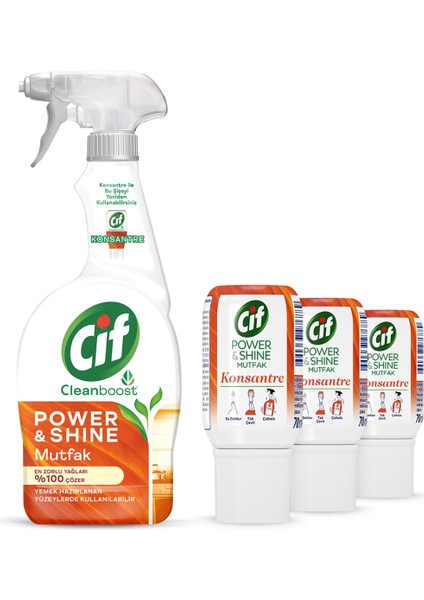 Power Shine Cleanboost Sprey Mutfak 750 ml x1 + Cif Power & Shine Konsantre Mutfak 70 ml x3 fiyatları