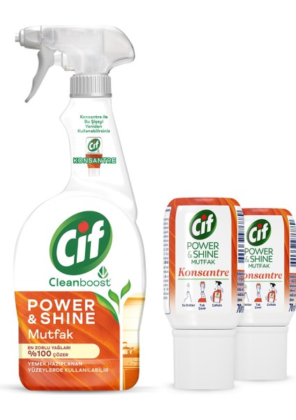 Power & Shine Cleanboost Sprey Mutfak 750 ml X1 + Cif Power & Shine Konsantre Mutfak 70 ml X2