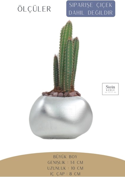 Çiçek Saksısı Büyük Boy 1 Adet Gümüş Renk Uygulamalı Spiral Oval Model