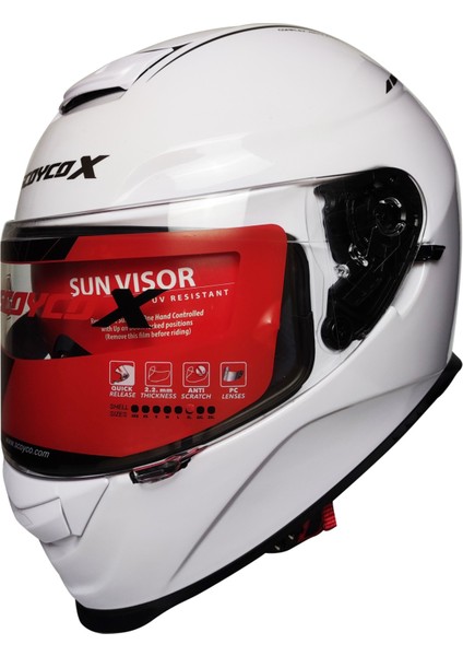 X507 Güneş Vizörlü Kapalı Kask (Beyaz)